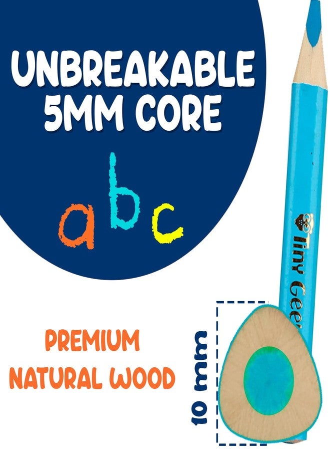 TinyGeeks Jumbo Color Pencils Set For Kids - Short Fat Triangle Pencils for Kids Ages 3-7 - For Preschoolers, Kindergarten, Toddlers, Beginners - Triangular Shape With Sharpeners - Image 3